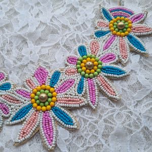 Blue Pink Beaded Floral Necklace Set