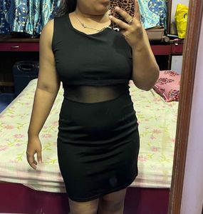 Sleek Black Dress with Mesh Detail