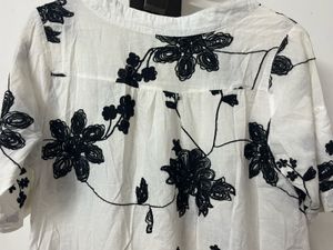 Embroidered Black and White Regular Fit Top.
