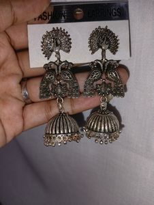 Heavy Silver Oxidised Peacock Earings 🦚