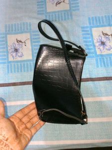 Black Croc Embossed Baguette Bag