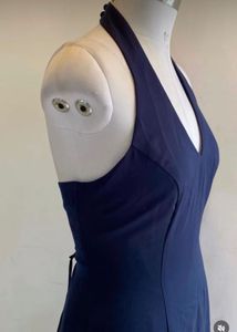 Elegant Navy Blue Halter Dress