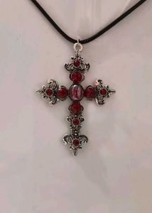 •°`~GOTHIC RED STONE cross Necklace °•`~