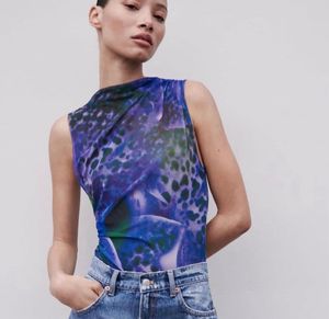 Zara Printed Tulle Bodysuit