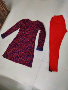 Floral Kurta with Red Leggings