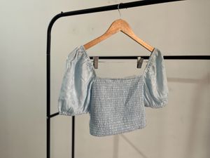 Na-kd Powder Blue Tie Knot Satin Top