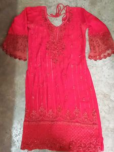 Red Embroidered Kurta