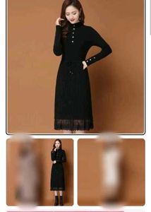 pure woollen Elegant Black Midi Dress