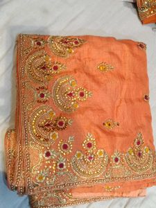 Embroidered Peach Saree