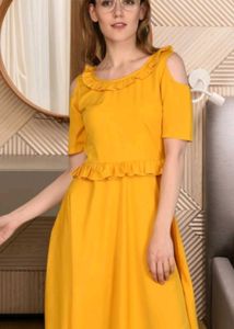 Base 41 Women Fit And Flare Yellow Knee Length