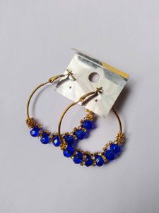 Blue Beaded Hoop Earrings