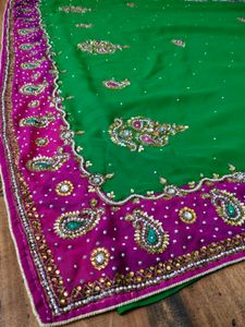 Green &amp; Pink heavy handwork Saree