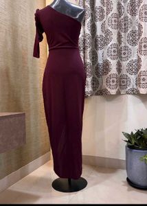 Marron Slit Partywear Dress