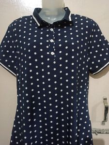 Navy Blue White Polka Dress