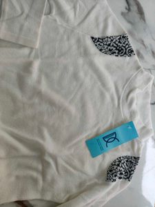 White Mock Neck Top with Shoulder Detail