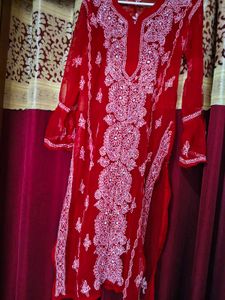 Red Chikankari Kurti