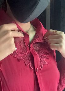 Red Floral Lace Detail Shirt