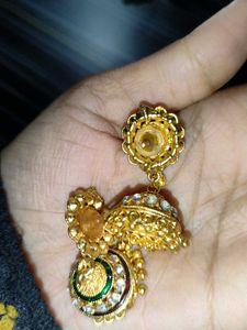 Golden, Stone Earrings