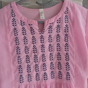 Pink Embroidered Tunic Top