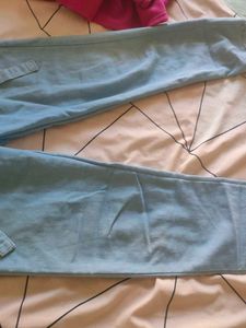 Light Blue High-Waisted Denim Paper Bag Pants