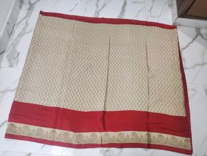 Elegant Beige &amp; Red Saree