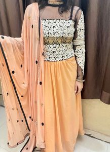Designer Peach Dress Set With Embroidery Work