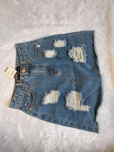 Distressed Denim Mini Skirt