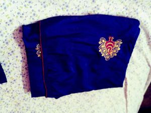 Blue Embroidered  silk Saree