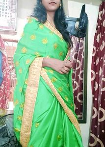 Elegant Green &amp; Gold Partywear Saree
