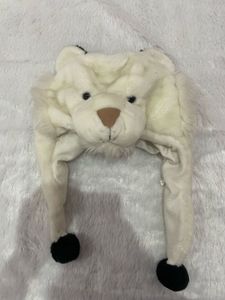 Cute white lion Hat with Attached Mittens