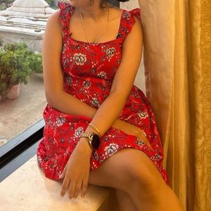 Red Floral Backless Dress