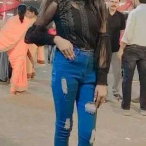 Black Party Wear Net Top