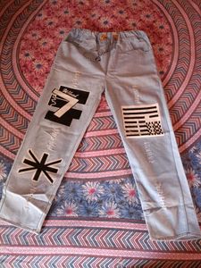 Light Blue Women Distressed Joggers With Print