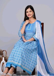 Beautiful Nyra Cut Kurti Pant Dupatta Set
