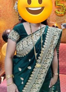 Emerald Green Embroidered Saree