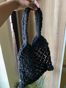 Chic Black Macrame Net Tote Bag