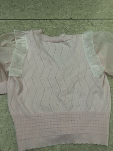 Pink Sheer Sleeve Cardigan Set