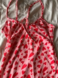 Pink Heart Print Slip Dress