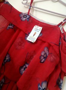 🌺 Elegant Red Floral Off-Shoulder Maxi Dress – Ga