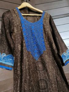 Women  Brown &amp; Blue Winter Wool Kurta Set