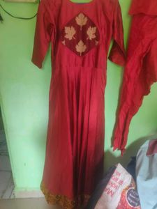 Red Embroidered Anarkali Dress