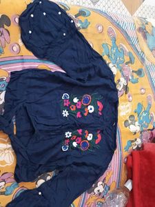 Embroidered Navy Peasant Top