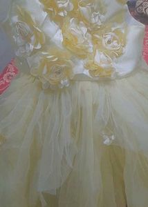 Yellow Flower Tailcut Dress For Baby Princess