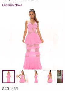 Pink Maxi Dress Spaghetti Straps Tiered Ruffles