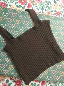 Brown Ribbed Knit Tank Top