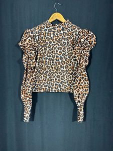 Black with Lepord Prints Puffed Tops(Women