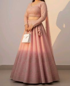 ✨ Elegant Peach Pink Heavy Embroidered Lehenga – F
