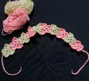Crochet Flower Headband - Pink & Cream