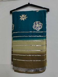 Elegant Teal & Brown Saree