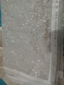 Party Wear Elegant Sequence Zik Zek Cream Saree